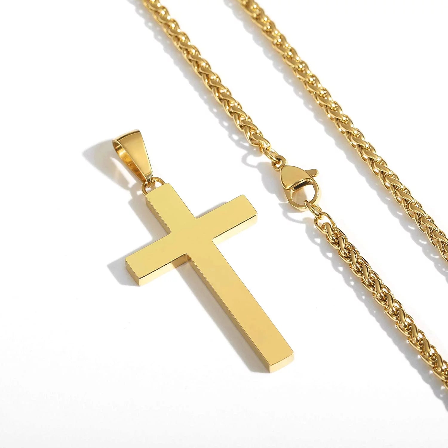 Gold Cross Necklaces for Men Boys Stainless Steel Cross Pendant Chain Catholic Religious Christian Birthday First Communion Easter Basket Stuffers Jewelry Gifts Teen Adults Male Kids Age Ideas
