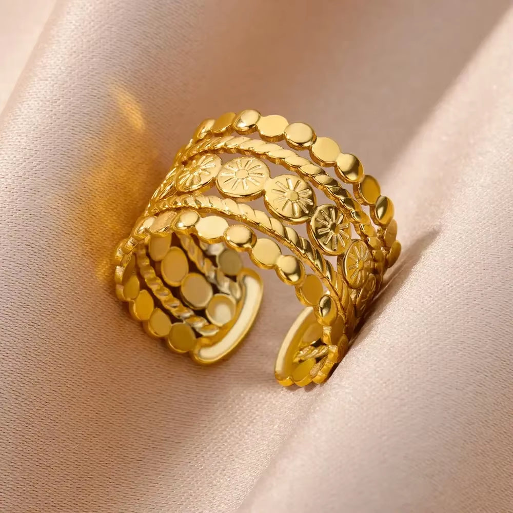 Stainless Steel Rings for Women Aesthetic Heart Gold Color Wedding Ring Vintage Waterproof Wedding Jewelry Prom Accessories Gift