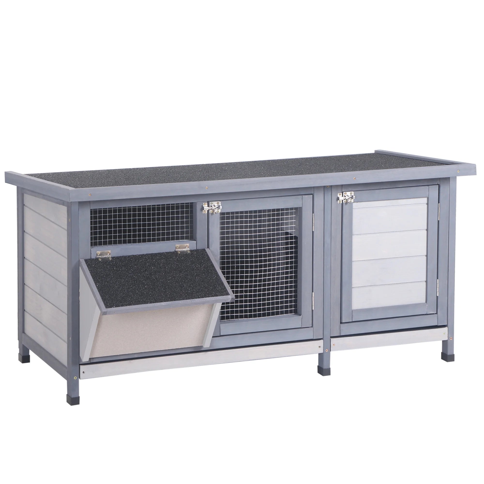 Jaula De Madera Para Conejo Y Conejito, Jaula Para Conejillo De Indias Con Techo Impermeable, Bandeja Sin Fugas Y Comedero, Interior/Exterior, Gris