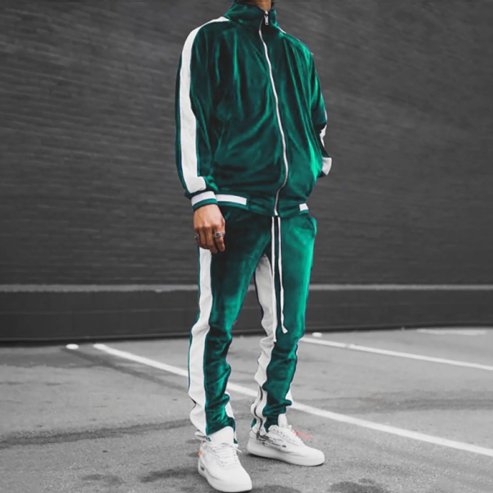 Conjunto Deportivo De Terciopelo Para Hombre, Conjunto Deportivo De Terciopelo Para Hombre 2023 2 Piezas Chaqueta De Invierno Cálida Con Zíper Completa Pantalones Deportivos Ropa Deportiva Conjunto Deportivo