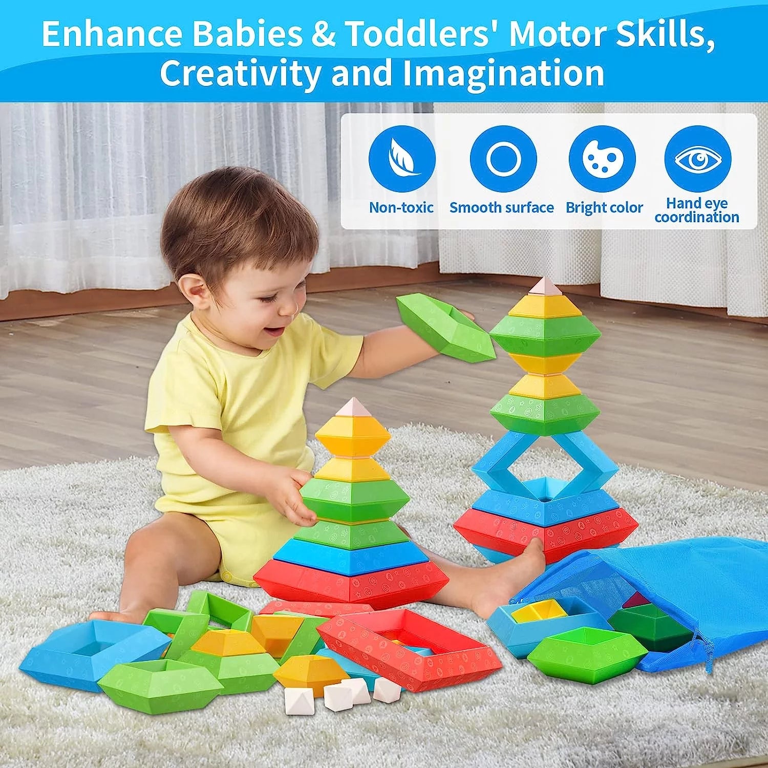 Juguetes Educativos De Bloques De Construcción Apilables Para Niños Pequeños, Juguetes De Aprendizaje De Actividades Montessori Para Niños De 1 2 3+ Años, Juguetes Sensoriales Regalos Para Niños Y Niñas De 1-3 Años, Juego De 30 Piezas