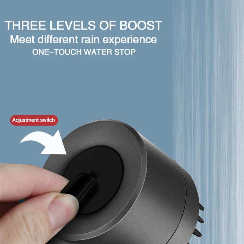 PureFlow High-Pressure Shower Head – 3-Mode Adjustable Spray with Massage Brush Filter for Ultimate Bathroom Relaxation