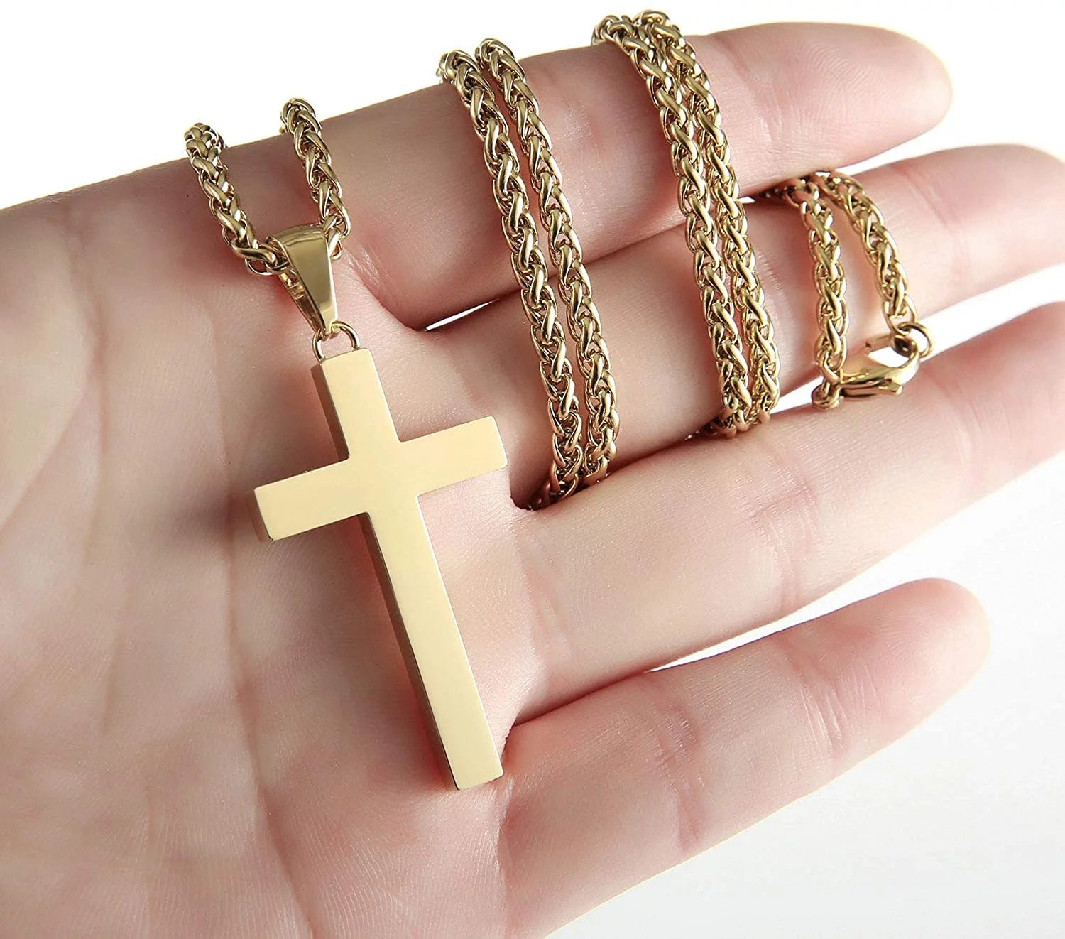 Gold Cross Necklaces for Men Boys Stainless Steel Cross Pendant Chain Catholic Religious Christian Birthday First Communion Easter Basket Stuffers Jewelry Gifts Teen Adults Male Kids Age Ideas